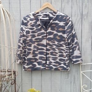 Animal Print Cropped Knit Blazer Jacket for Spring